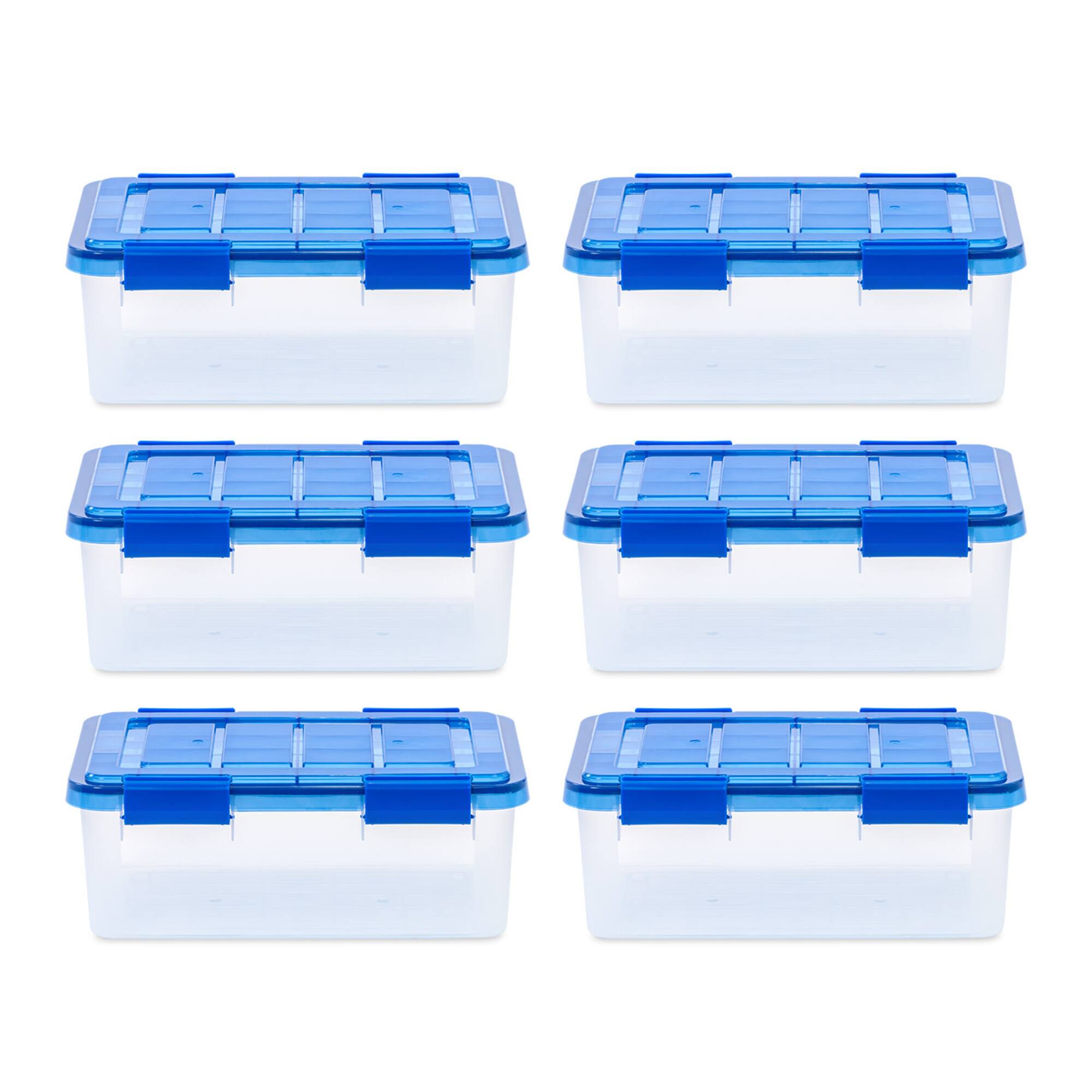 Iris® 4gal. Clear Plastic Storage Boxes With Blue Lid, 6 Pack